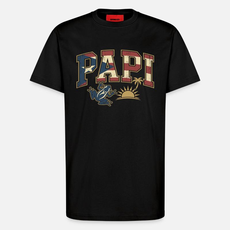 Papi Drapeau de Porto Rico - T-shirt bio décontracté fabriqué en UE - SOLID BLACK