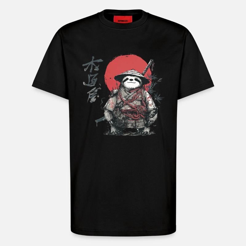 Sloth Samurai Under Red Sun - T-Shirt - made by SPREAD - SOLID BLACK