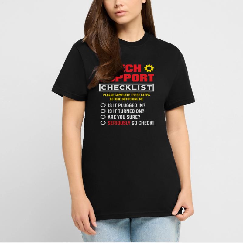 Tech Support Checkliste Stecker drin IT Admin T-Shirt - made by SPREAD