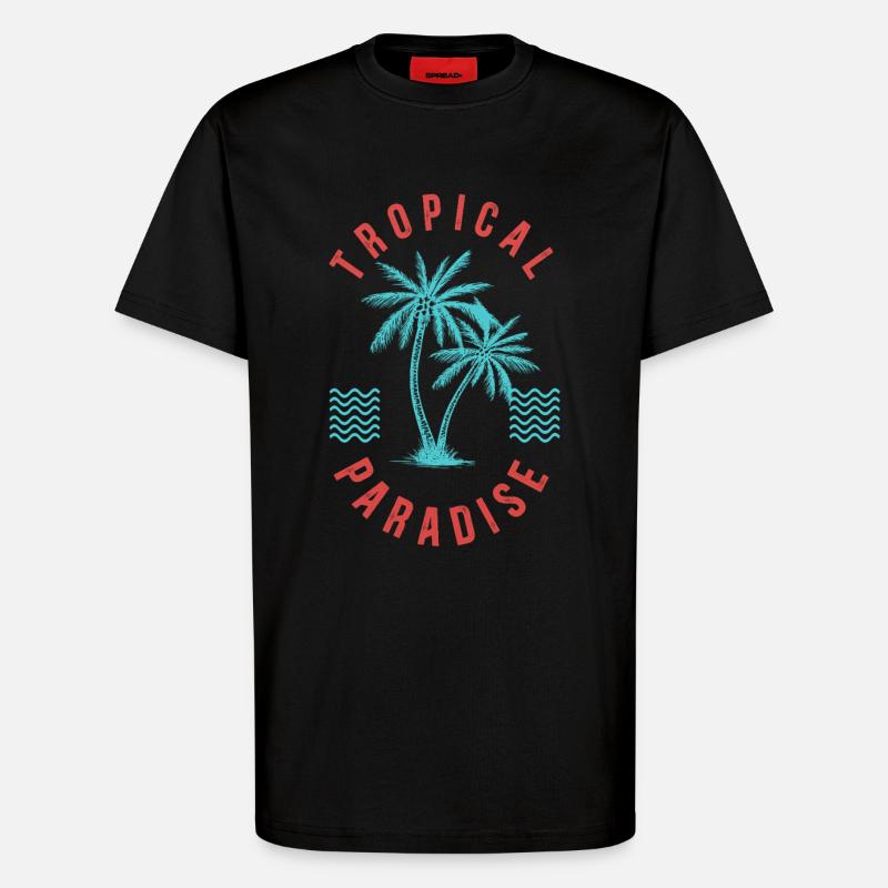 Tropical Paradise Retro Palm Abzeichen - T-Shirt - made by SPREAD - SOLID BLACK