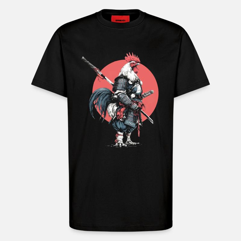 Rooster Samurai in Armor - T-Shirt - made by SPREAD - SOLID BLACK