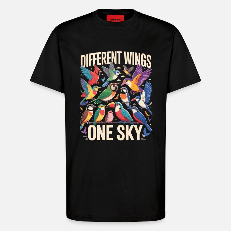 Different Wings One Sky Vogel - T-Shirt - made by SPREAD - SOLID BLACK