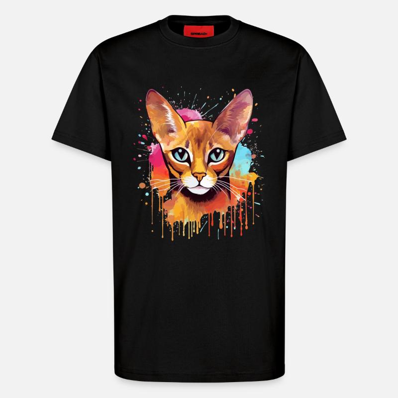 Bunte Spritzkunst-Abessinerkatze - T-Shirt - made by SPREAD - SOLID BLACK