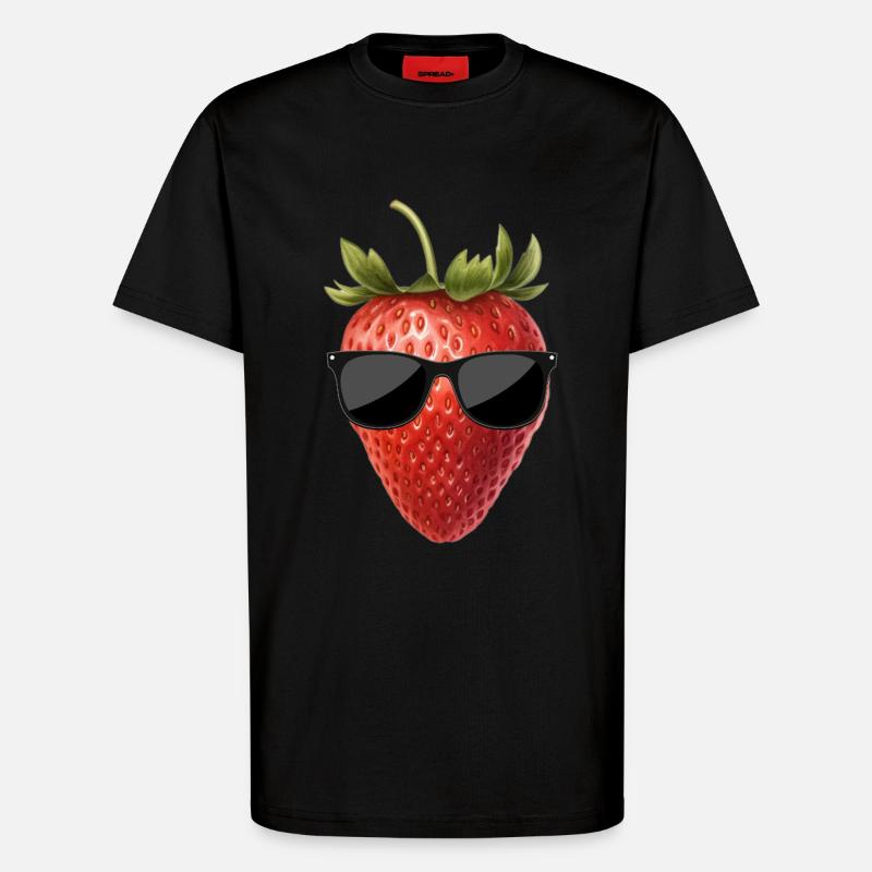 Fraise avec lunettes de soleil - T-shirt bio décontracté fabriqué en UE - SOLID BLACK