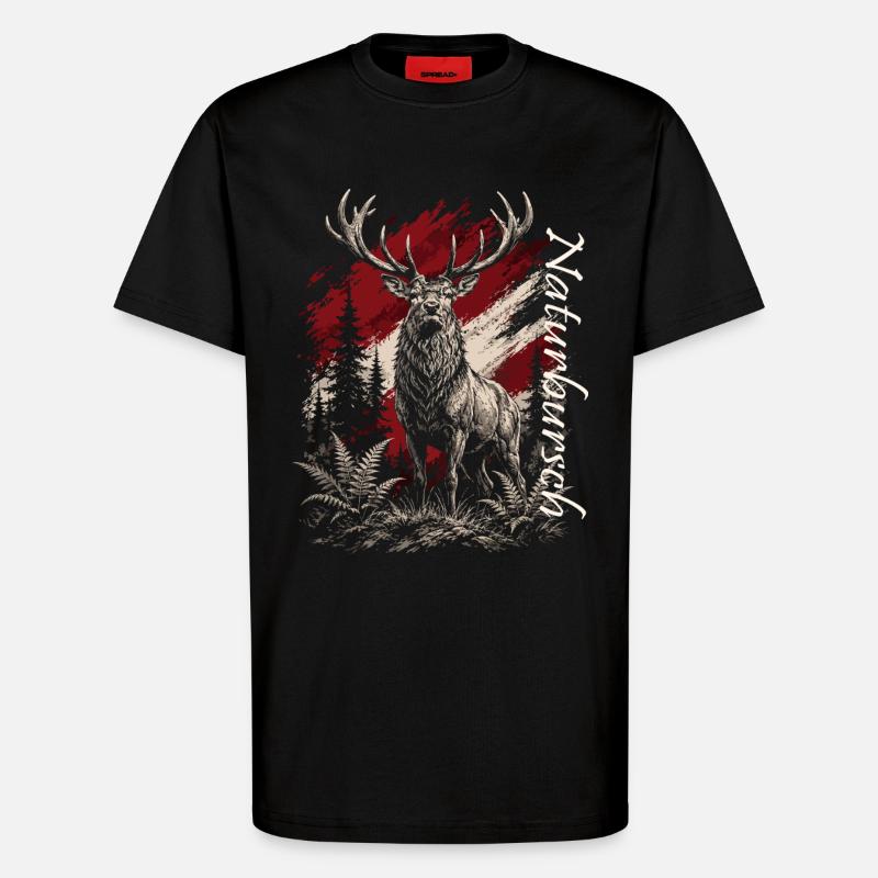 Hirsch im Wald – Rustikal Illustration - T-Shirt - made by SPREAD - SOLID BLACK