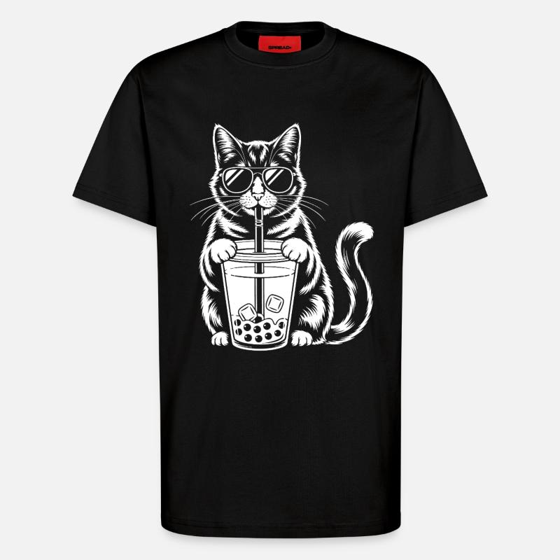 Katze mit Bubble Tee - T-Shirt - made by SPREAD - SOLID BLACK
