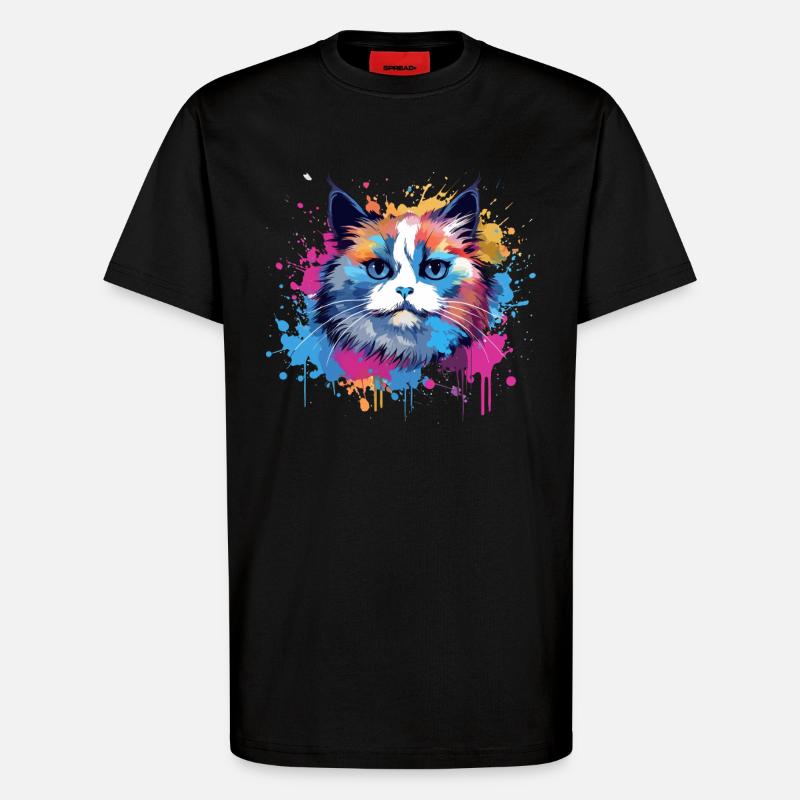 Birman-Katzengesicht Bunte Splash-Kunst - T-Shirt - made by SPREAD - SOLID BLACK