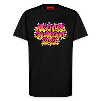 Grundschule Abschluss 2026 Graffiti - T-Shirt - made by SPREAD - SOLID BLACK - Vorne - Alina (178cm) & Michal (187cm)