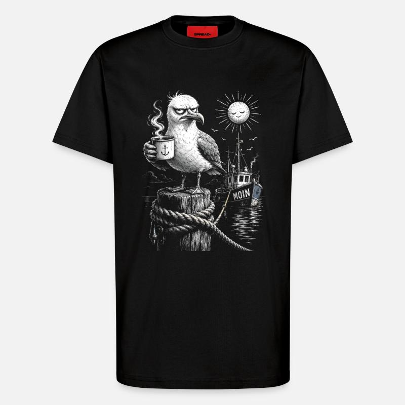 MOIN – Grummeliges Möwe mit Kaffee - T-shirt bio décontracté fabriqué en UE - SOLID BLACK