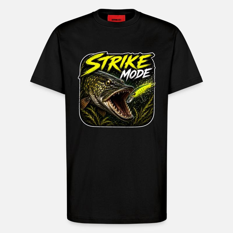 Strike-Mode Hechtfischerei-Design - T-Shirt - made by SPREAD - SOLID BLACK