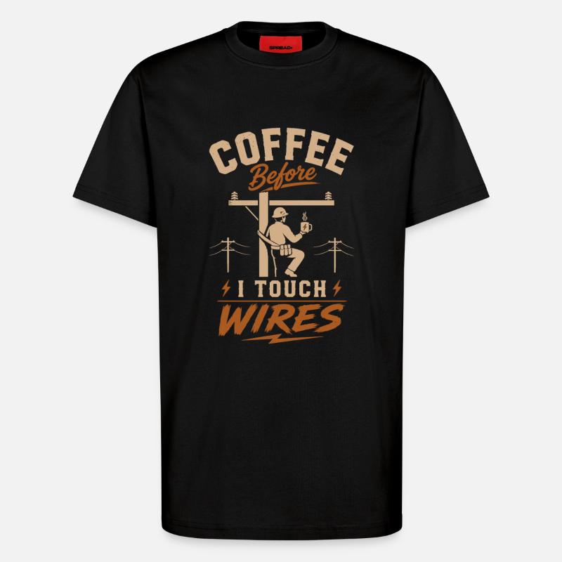 Coffee Before I Touch Cables - T-Shirt - made by SPREAD - SOLID BLACK