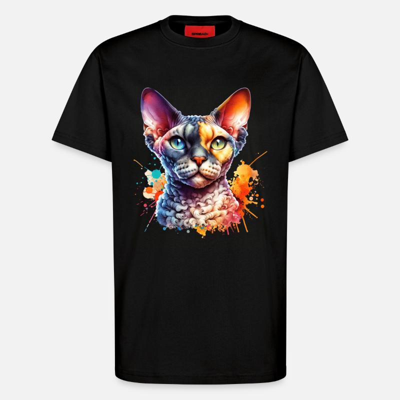 Devon Rex Motif - T-Shirt - made by SPREAD - SOLID BLACK