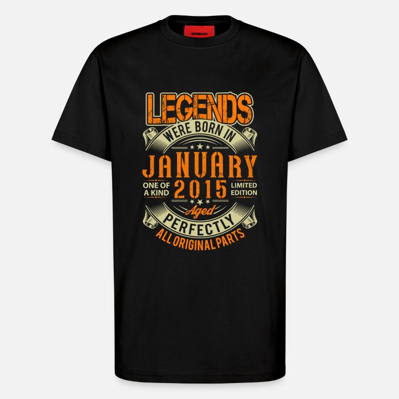 2015 Janvier Anniversaire Légende - T-shirt bio décontracté fabriqué en UE - SOLID BLACK