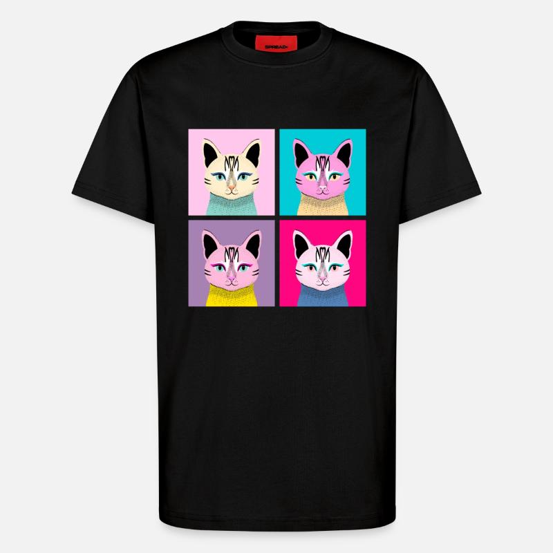 Pop Art Cat - Meow - T-Shirt - made by SPREAD - SOLID BLACK
