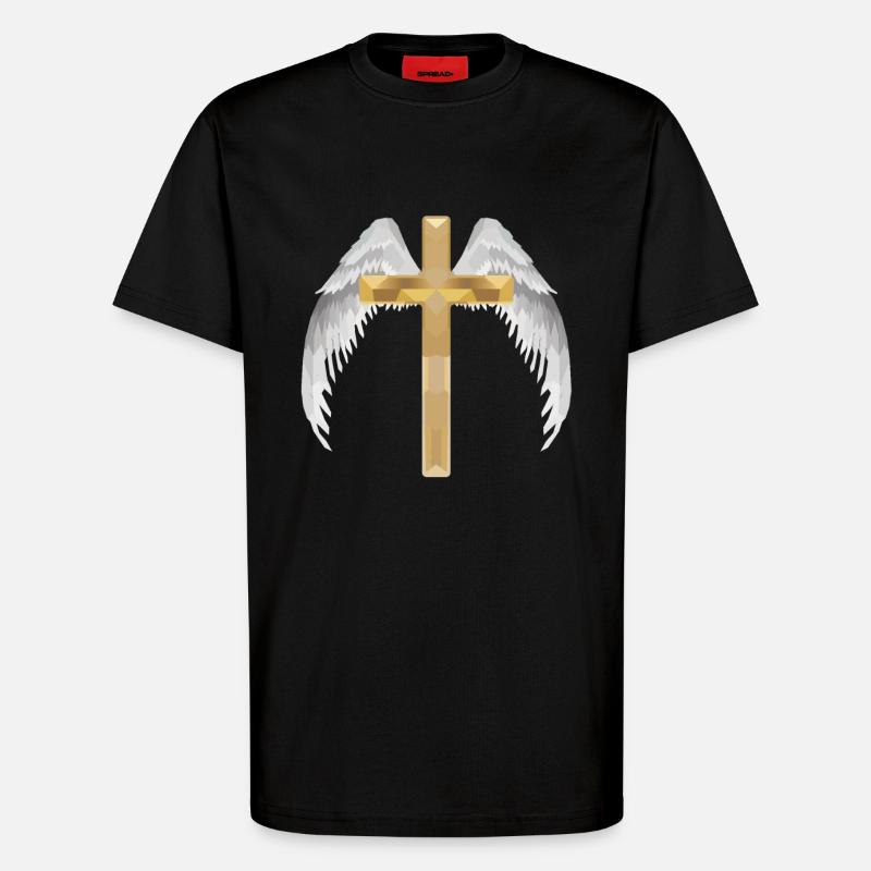 Polygon cross with wing - T-Shirt - made by SPREAD - SOLID BLACK