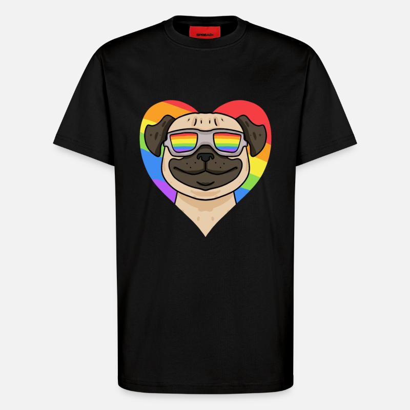 Mops Regenbogen Herz - T-Shirt - made by SPREAD - SOLID BLACK