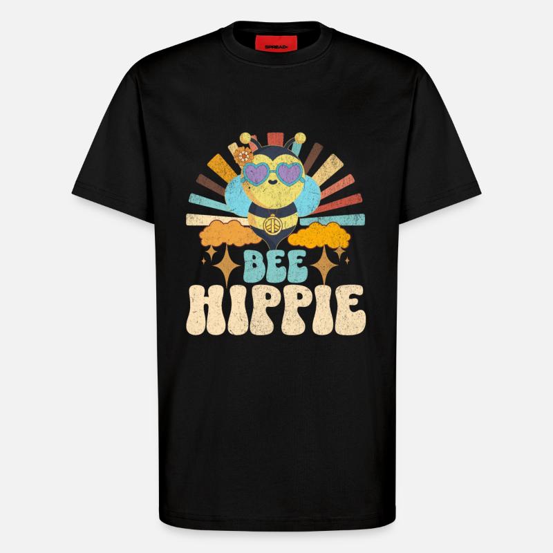Bee Hippie Biene Peace - T-Shirt - made by SPREAD - SOLID BLACK