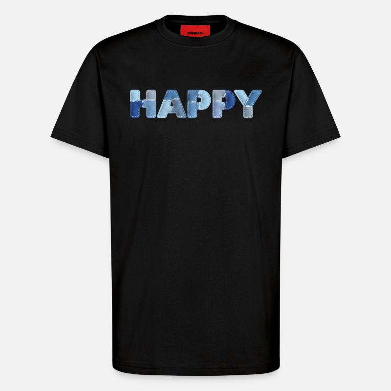 HAPPY Denim Patchwork New Trend - T-Shirt - made by SPREAD - SOLID BLACK