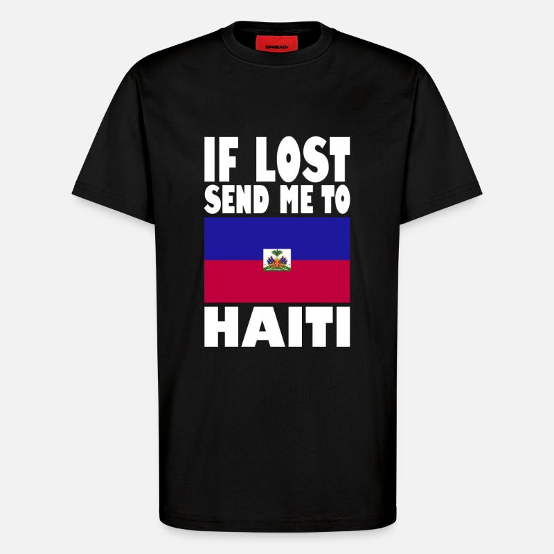 Slogan du drapeau d’Haïti - T-shirt bio décontracté fabriqué en UE - SOLID BLACK