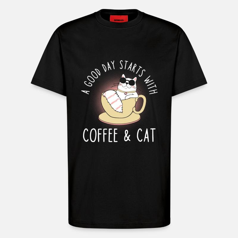 Kaffee Katze Spruch - T-Shirt - made by SPREAD - SOLID BLACK