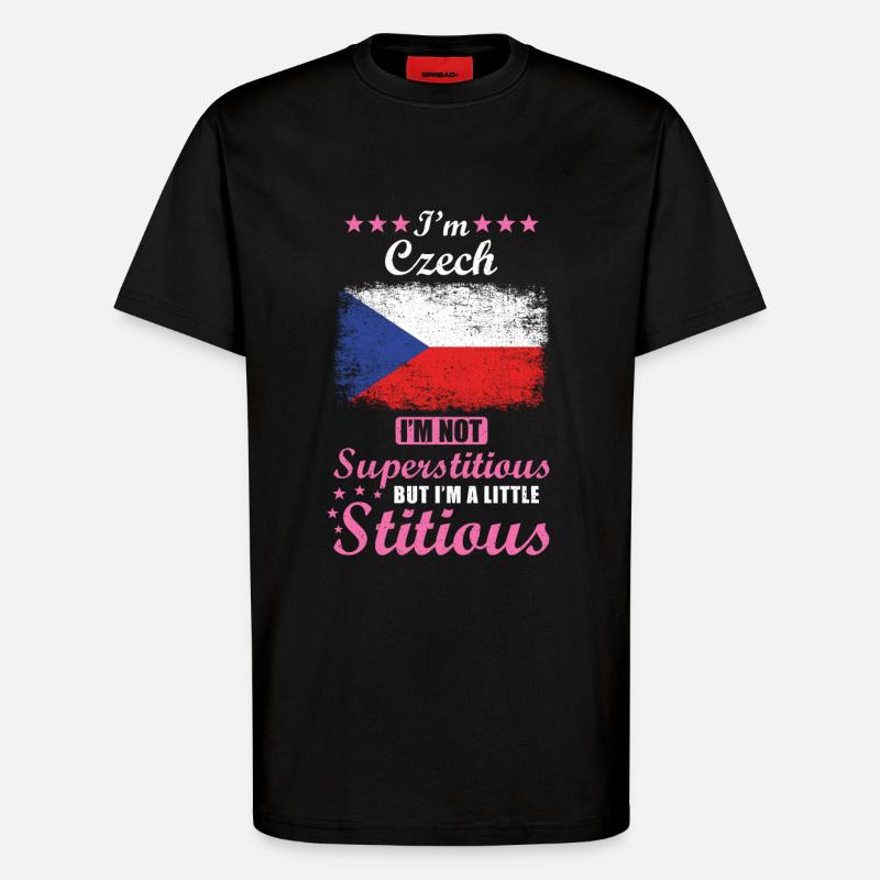Tchèque Mme Superstitious Stitious - T-shirt bio décontracté fabriqué en UE - SOLID BLACK