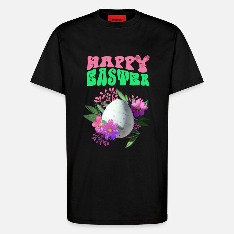 Happy Easter Flowers Easter Egg - T-Shirt - made by SPREAD - SOLID BLACK