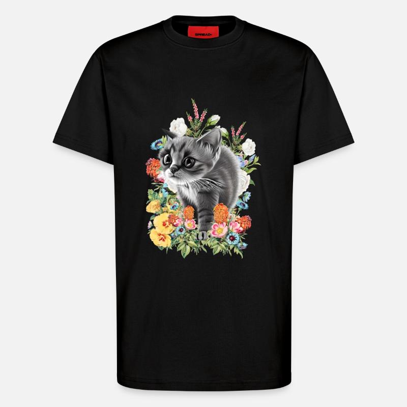 Fleurs de chat - T-shirt bio décontracté fabriqué en UE - SOLID BLACK