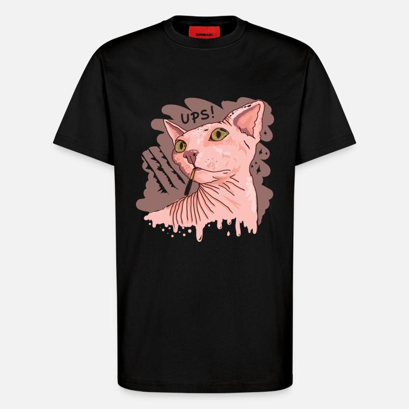Sphynx Katze mit Zigarette - T-Shirt - made by SPREAD - SOLID BLACK