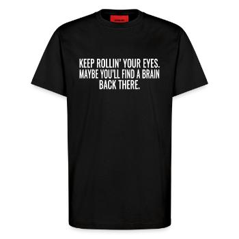 funny sayings - T-Shirt - made by SPREAD - SOLID BLACK - Front - Alina (178cm) & Michal (187cm)