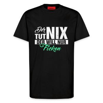 DER TUT NIX DER WILL NUR FICKEN LUSTIGES VERSAUTES - T-Shirt - made by SPREAD - SOLID BLACK - Vorne - Alina (178cm) & Michal (187cm)