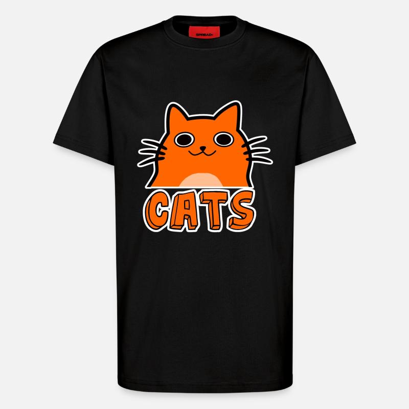Chat de dessin animé mignon - T-shirt bio décontracté fabriqué en UE - SOLID BLACK