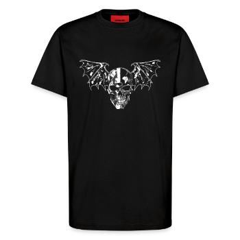 Crâne avec des ailes - T-shirt bio décontracté fabriqué en UE - SOLID BLACK - Devant - Alina (178cm) & Michal (187cm)