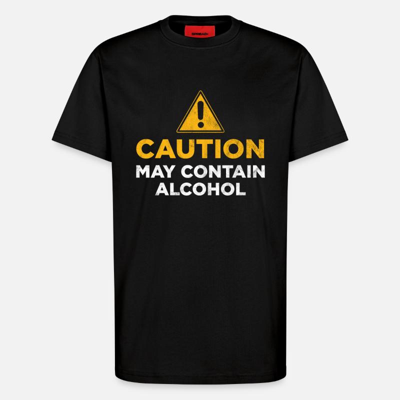 Caution may contain alcohol - T-Shirt - made by SPREAD - SOLID BLACK
