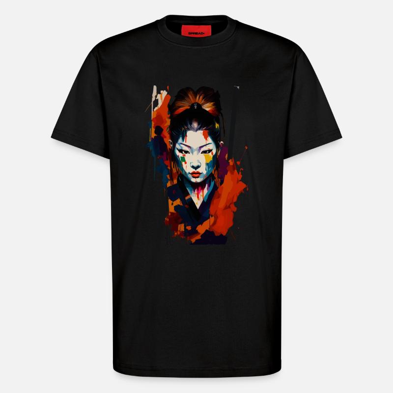 Samurai Kriegerin – Auffällige Spritzer Kunst - T-Shirt - made by SPREAD - SOLID BLACK