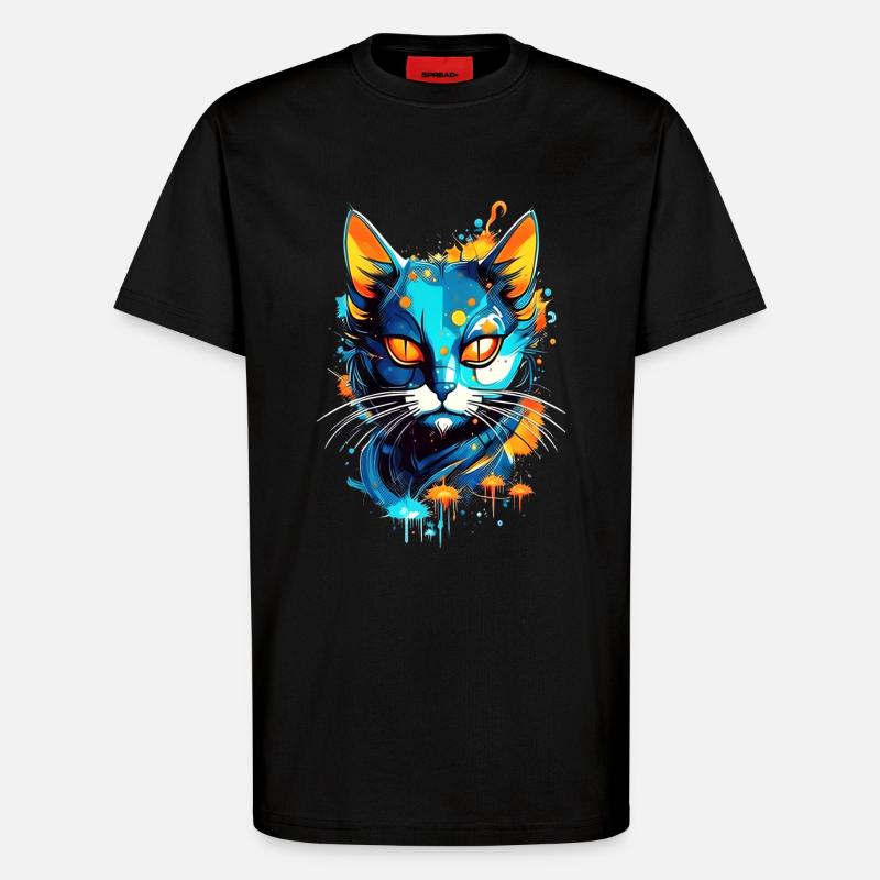 Bunte kosmische Katze - T-Shirt - made by SPREAD - SOLID BLACK