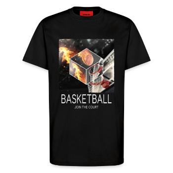 Basketball Feu Joueur de basket-ball Fan Dunking Sport - T-shirt bio décontracté fabriqué en UE - SOLID BLACK - Devant - Alina (178cm) & Michal (187cm)