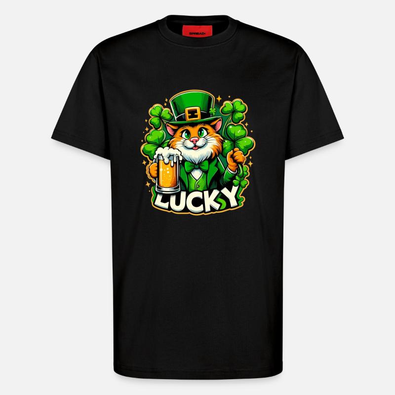 Saint-Patrick Leprechaun Cat Happy - T-shirt bio décontracté fabriqué en UE - SOLID BLACK