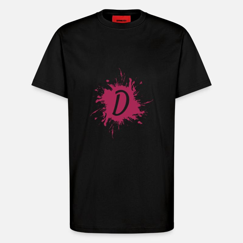 Letter D - initial letter D - T-Shirt - made by SPREAD - SOLID BLACK