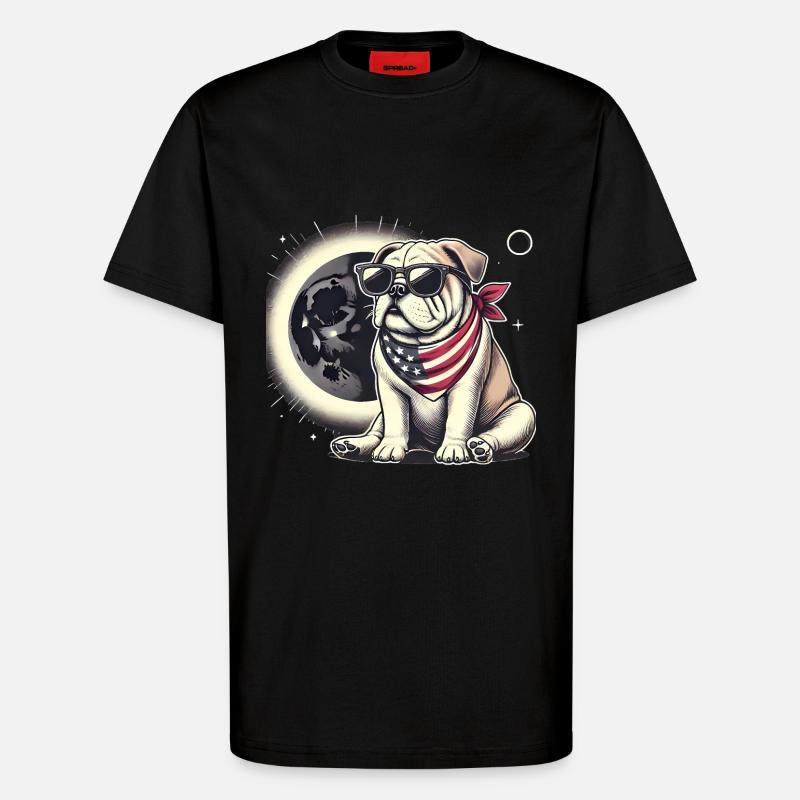 Éclipse solaire du bouledogue patriotique - T-shirt bio décontracté fabriqué en UE - SOLID BLACK
