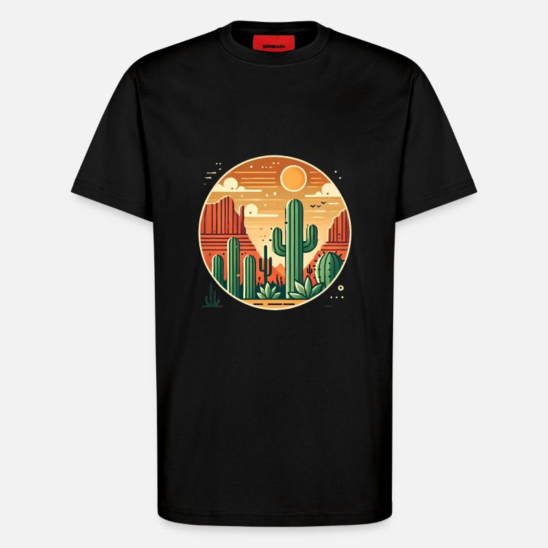 Desert Sunset with Cacti Landscape - T-Shirt - made by SPREAD - SOLID BLACK