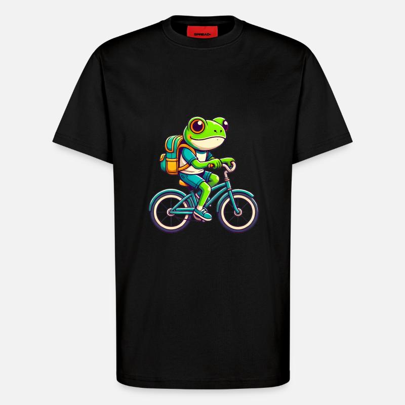 Frog on Bicycle Adventure Design - T-Shirt - made by SPREAD - SOLID BLACK