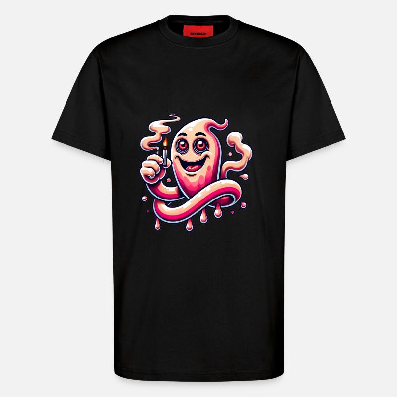 Funny Stoner Ghost Cartoon Design - T-Shirt - made by SPREAD - SOLID BLACK