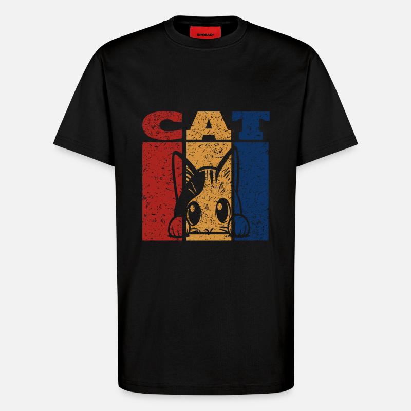 Spähende Katze Retro Design - T-Shirt - made by SPREAD - SOLID BLACK