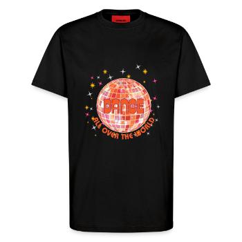 Dansez dans le monde entier - T-shirt bio décontracté fabriqué en UE - SOLID BLACK - Devant - Alina (178cm) & Michal (187cm)