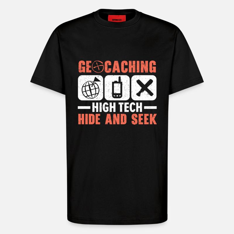Geocaching High-Tech Hide-and-Seek Geocache - T-Shirt - made by SPREAD - SOLID BLACK