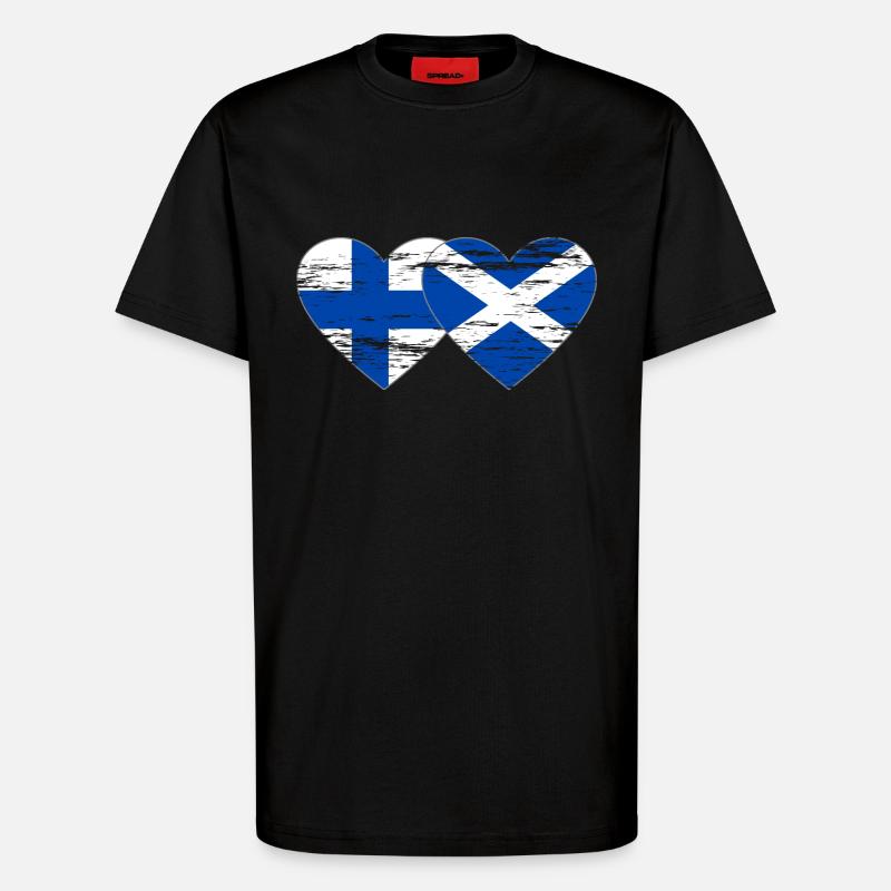 Finlande Ecosse drapeau coeur utilisé - T-shirt bio décontracté fabriqué en UE - SOLID BLACK