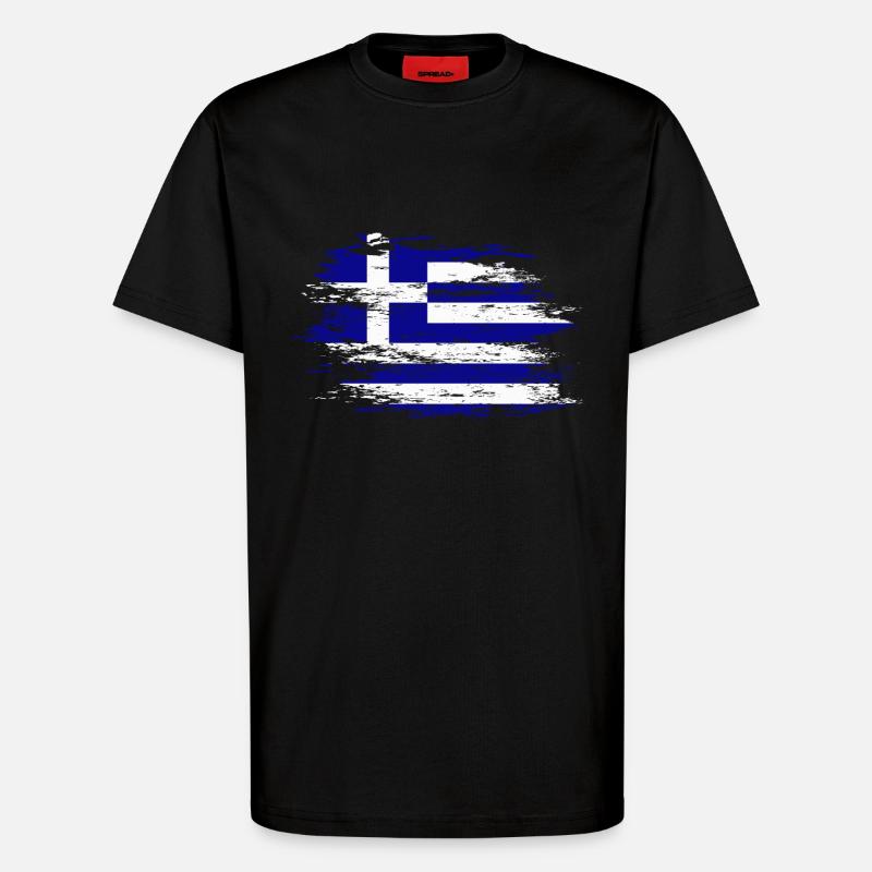 Drapeau de la Grèce utilisé - T-shirt bio décontracté fabriqué en UE - SOLID BLACK