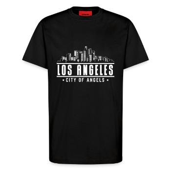 Los Angeles City Of Angels - T-shirt bio décontracté fabriqué en UE - SOLID BLACK - Devant - Alina (178cm) & Michal (187cm)