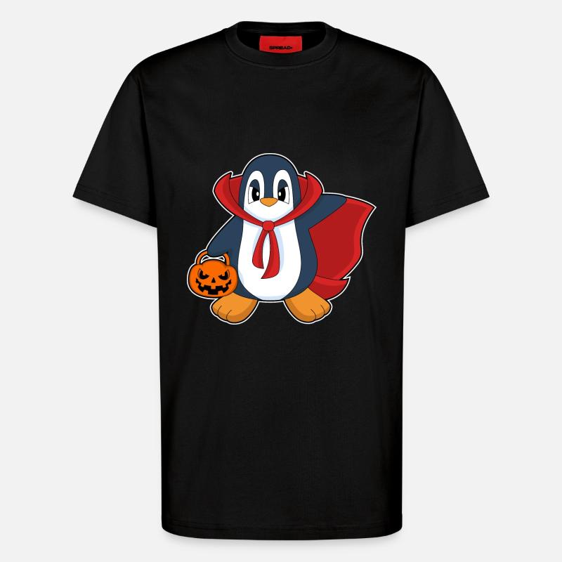 Penguin Halloween Pumpkin Cloak - T-Shirt - made by SPREAD - SOLID BLACK
