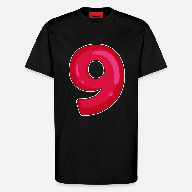 NINE - 9 - Digit red - T-Shirt - made by SPREAD - SOLID BLACK